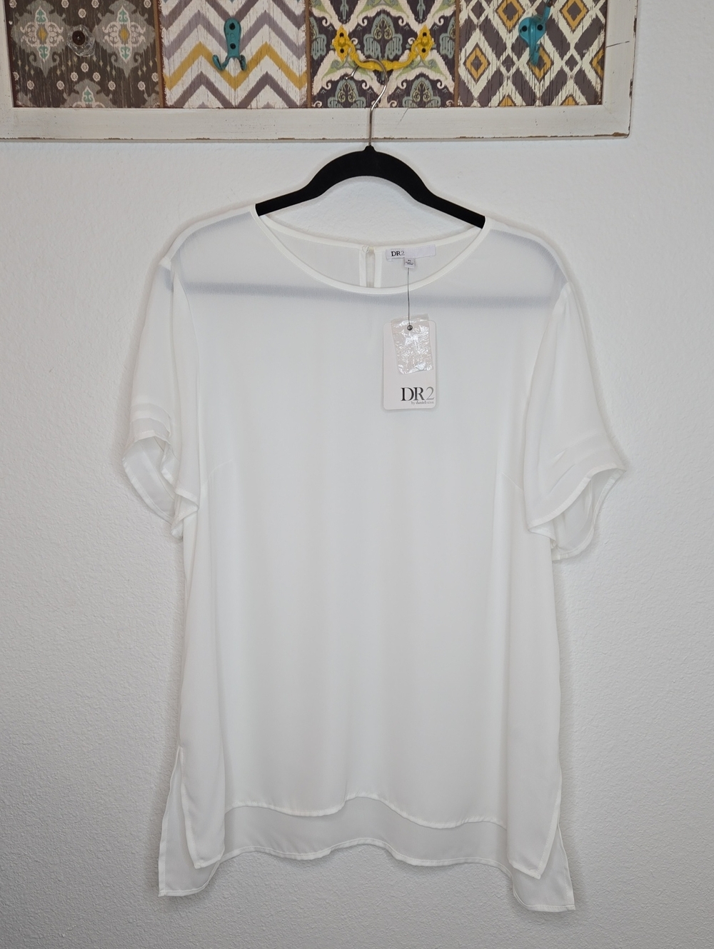 NWT DR2 By Daniel Rainn Short Sleeve Sheer Chiffon Blouse Size XL